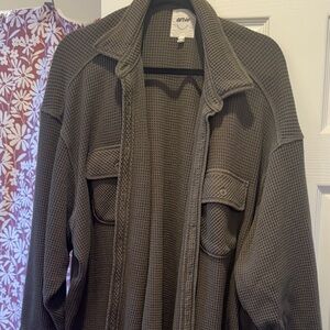 American Eagle Outfitters Olive Waffle Knit Jacket